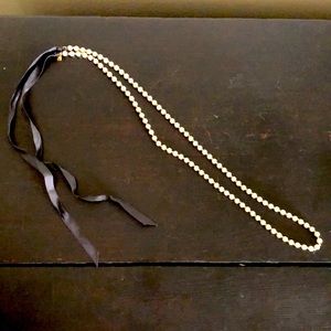 J Crew Pearl and gold tie necklace